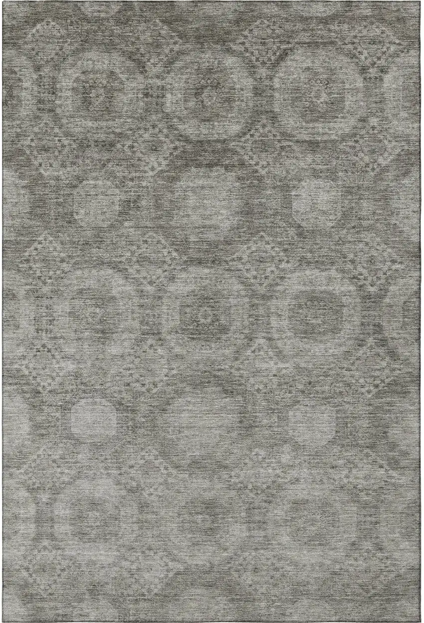 Pewter And Gray Abstract Geometric Washable Area Rug With UV Protection Photo 4