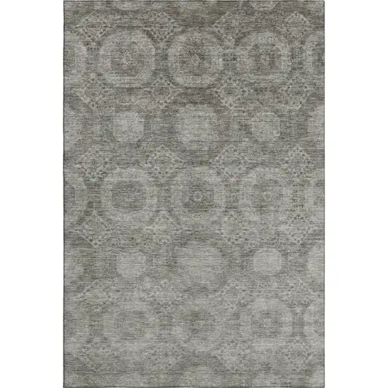 Pewter And Gray Abstract Geometric Washable Area Rug With UV Protection Photo 1