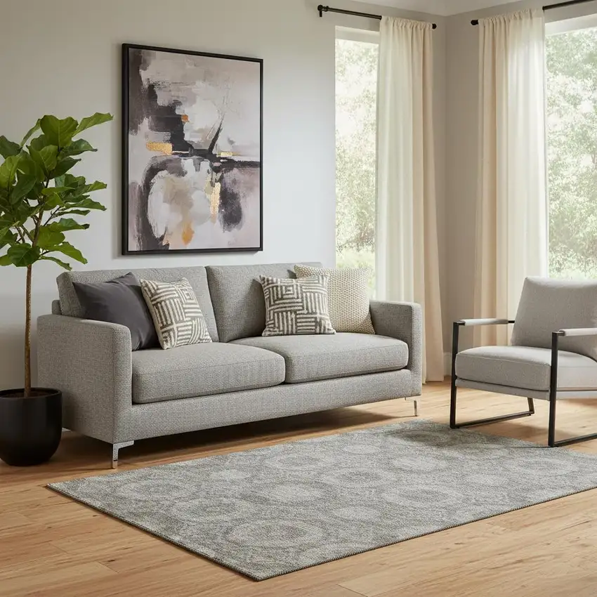 Pewter And Gray Abstract Geometric Washable Area Rug With UV Protection Photo 2