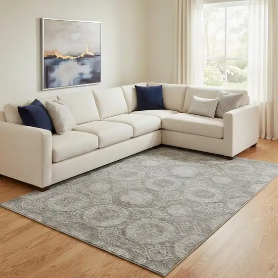 Pewter And Gray Abstract Geometric Washable Area Rug With UV Protection Photo 2