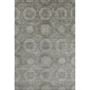 Photo of Pewter And Gray Abstract Geometric Washable Area Rug With UV Protection