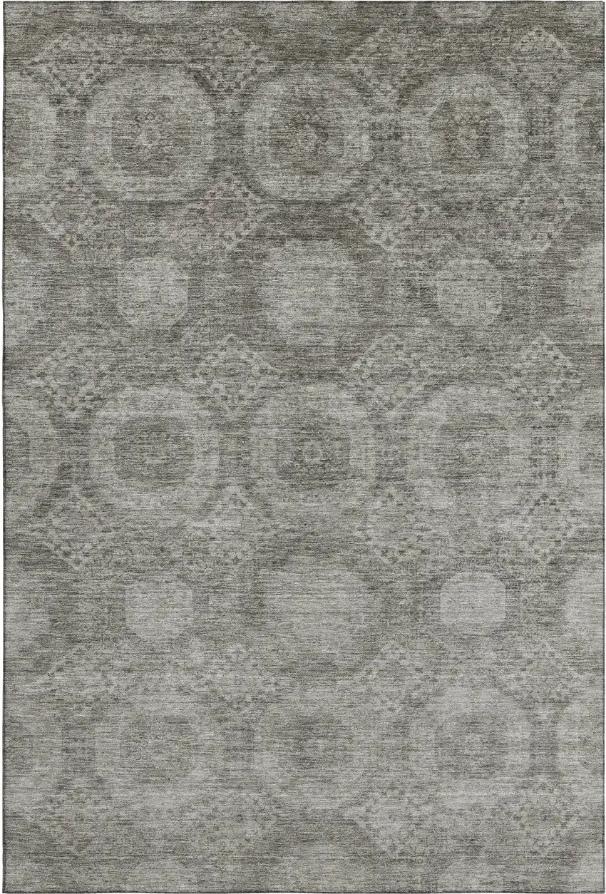 Pewter And Gray Abstract Geometric Washable Area Rug With UV Protection Photo 1