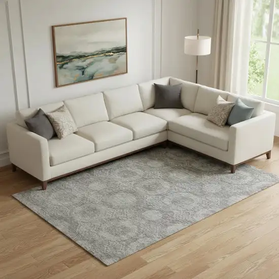 Pewter And Gray Abstract Geometric Washable Area Rug With UV Protection Photo 2