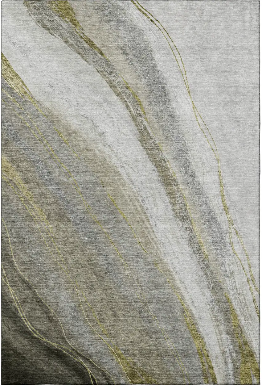 Pewter And Gray Abstract Washable Area Rug With UV Protection Photo 4
