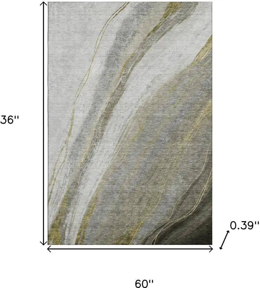 Pewter And Gray Abstract Washable Area Rug With UV Protection Photo 9