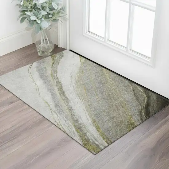 Pewter And Gray Abstract Washable Area Rug With UV Protection Photo 2