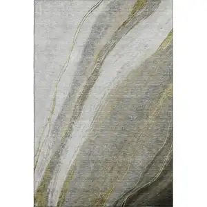 Photo of Pewter And Gray Abstract Washable Area Rug With UV Protection