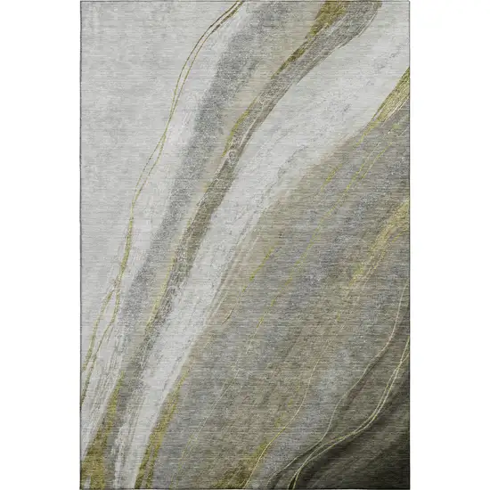 Pewter And Gray Abstract Washable Area Rug With UV Protection Photo 1