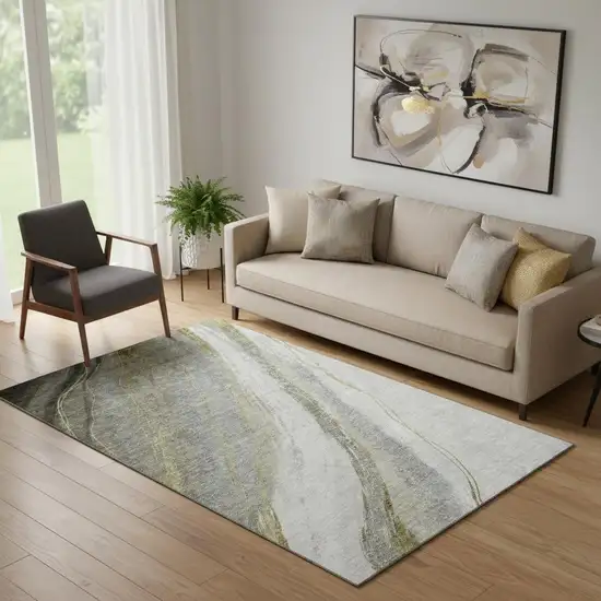 Pewter And Gray Abstract Washable Area Rug With UV Protection Photo 2