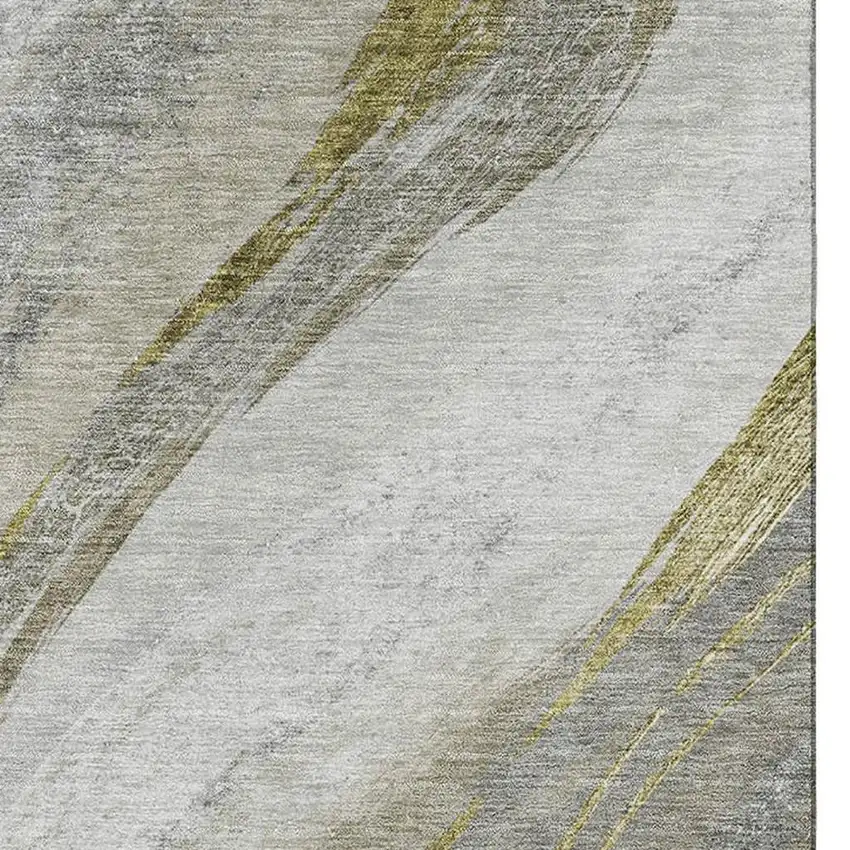 Pewter And Gray Abstract Washable Area Rug With UV Protection Photo 4