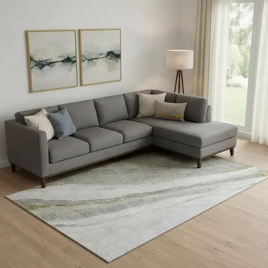 Pewter And Gray Abstract Washable Area Rug With UV Protection Photo 2