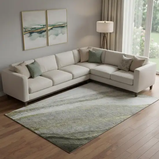 Pewter And Gray Abstract Washable Area Rug With UV Protection Photo 2