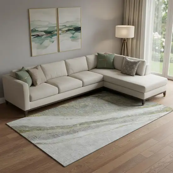 Pewter And Gray Abstract Washable Area Rug With UV Protection Photo 2