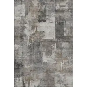 Photo of Pewter And Gray Abstract Washable Area Rug With UV Protection