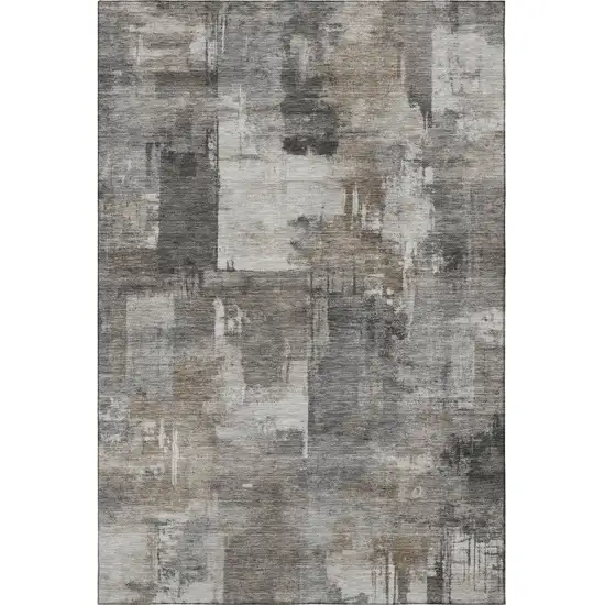 Pewter And Gray Abstract Washable Area Rug With UV Protection Photo 4