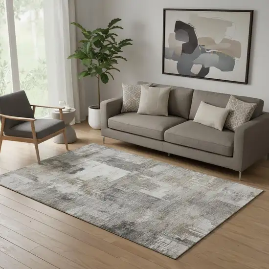 Pewter And Gray Abstract Washable Area Rug With UV Protection Photo 2