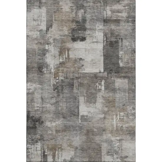 Pewter And Gray Abstract Washable Area Rug With UV Protection Photo 1