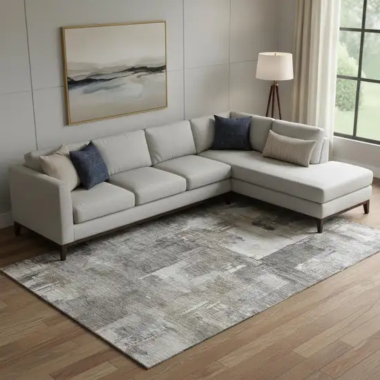 Pewter And Gray Abstract Washable Area Rug With UV Protection Photo 2