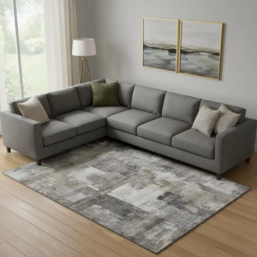 Pewter And Gray Abstract Washable Area Rug With UV Protection Photo 2