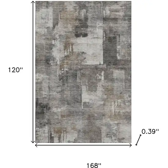 Pewter And Gray Abstract Washable Area Rug With UV Protection Photo 8