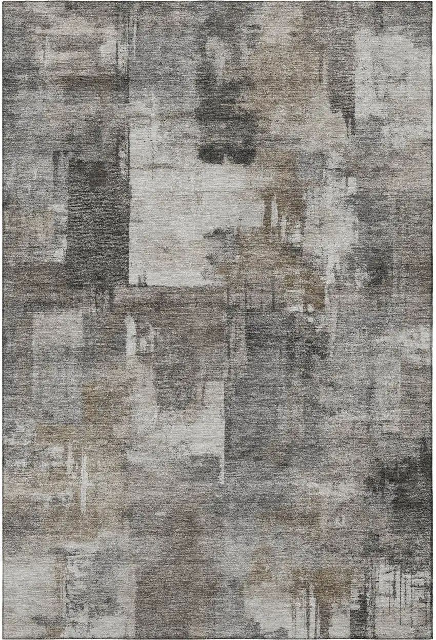 Pewter And Gray Abstract Washable Area Rug With UV Protection Photo 3