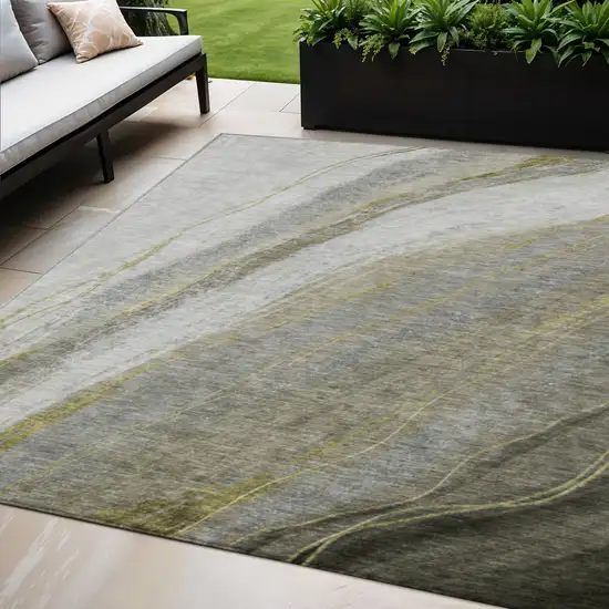 Pewter And Gray Abstract Washable Indoor Outdoor Area Rug Photo 2