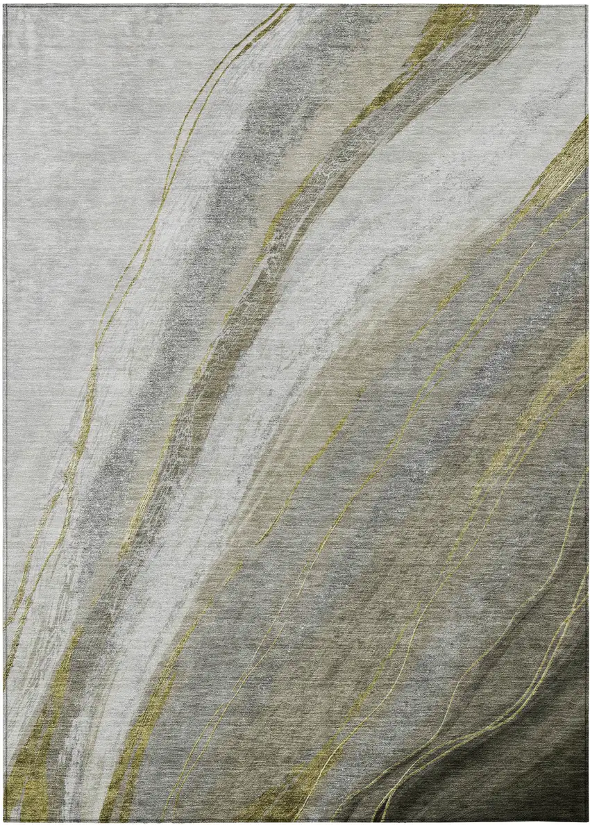 Pewter And Gray Abstract Washable Indoor Outdoor Area Rug Photo 9