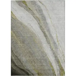 Photo of Pewter And Gray Abstract Washable Indoor Outdoor Area Rug