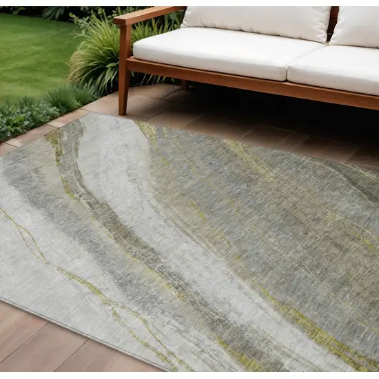 Pewter And Gray Abstract Washable Indoor Outdoor Area Rug Photo 2