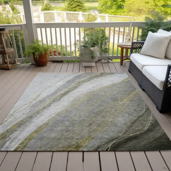 Pewter And Gray Abstract Washable Indoor Outdoor Area Rug Photo 9