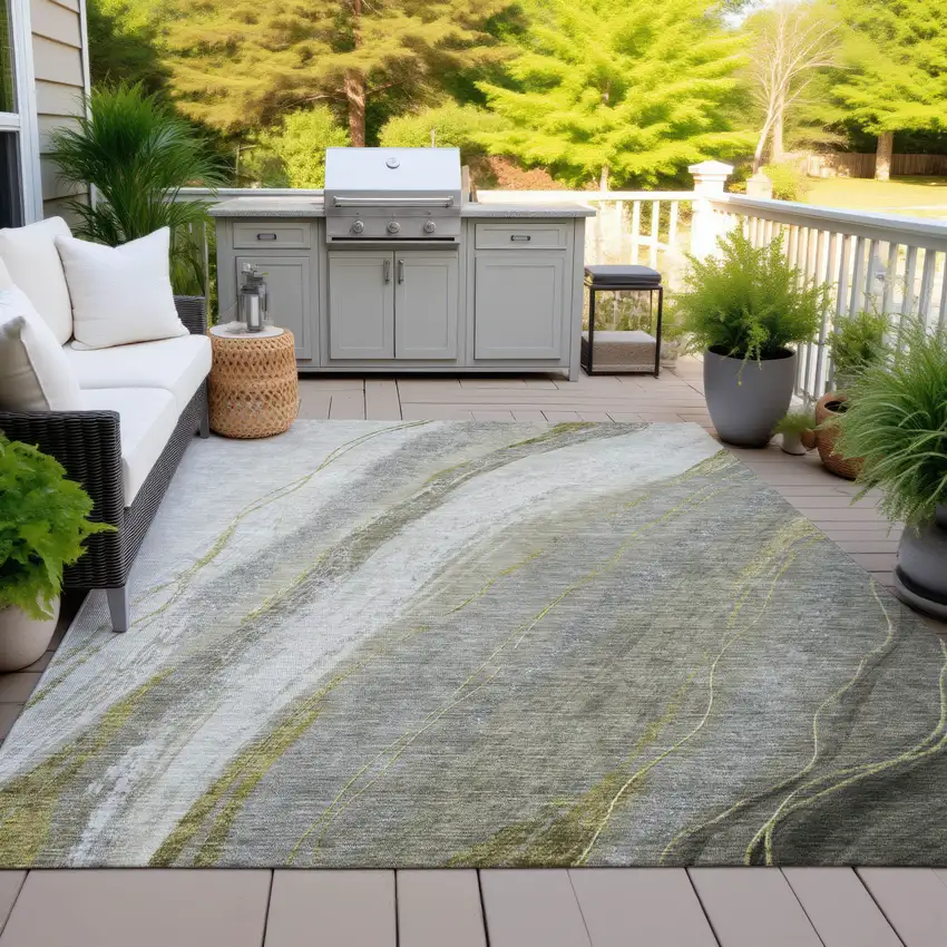 Pewter And Gray Abstract Washable Indoor Outdoor Area Rug Photo 6