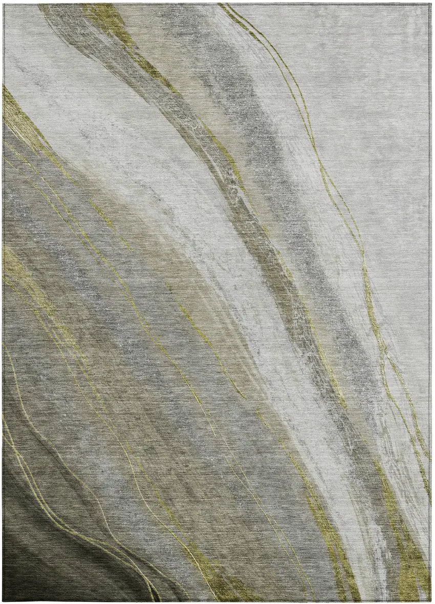 Pewter And Gray Abstract Washable Indoor Outdoor Area Rug Photo 1