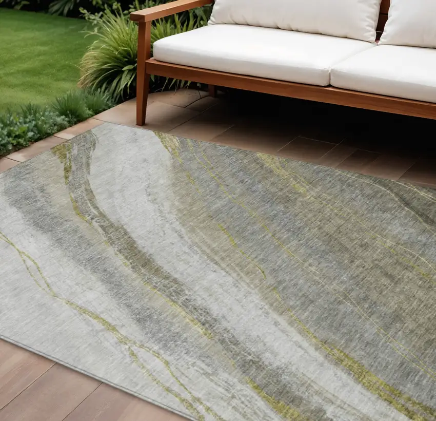 Pewter And Gray Abstract Washable Indoor Outdoor Area Rug Photo 2
