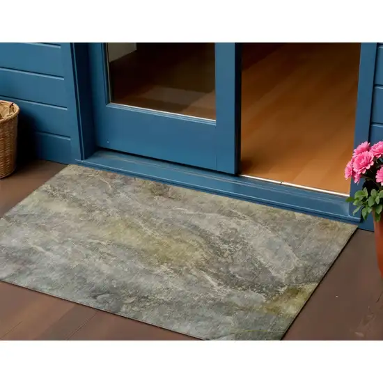 Pewter And Gray Abstract Washable Indoor Outdoor Area Rug Photo 1
