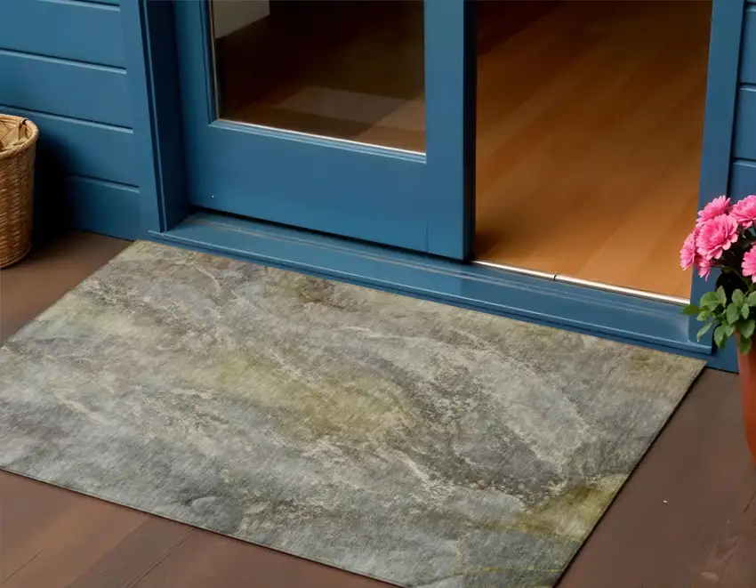 Pewter And Gray Abstract Washable Indoor Outdoor Area Rug Photo 1