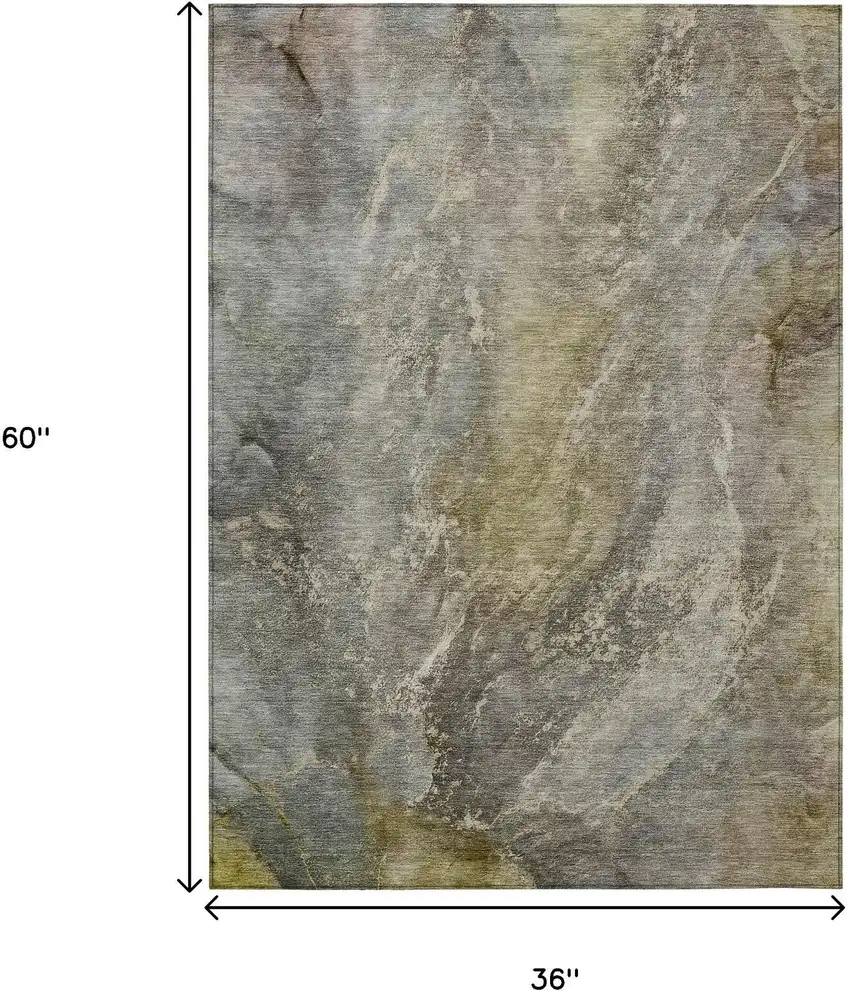 Pewter And Gray Abstract Washable Indoor Outdoor Area Rug Photo 3