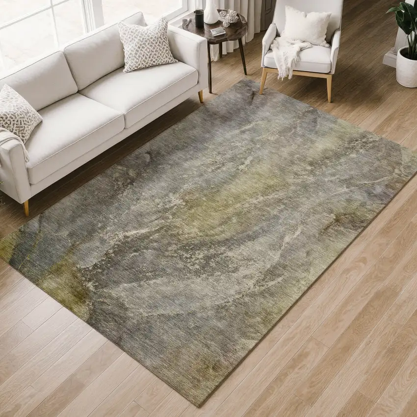 Pewter And Gray Abstract Washable Indoor Outdoor Area Rug Photo 9