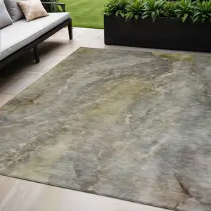 Photo of Pewter And Gray Abstract Washable Indoor Outdoor Area Rug