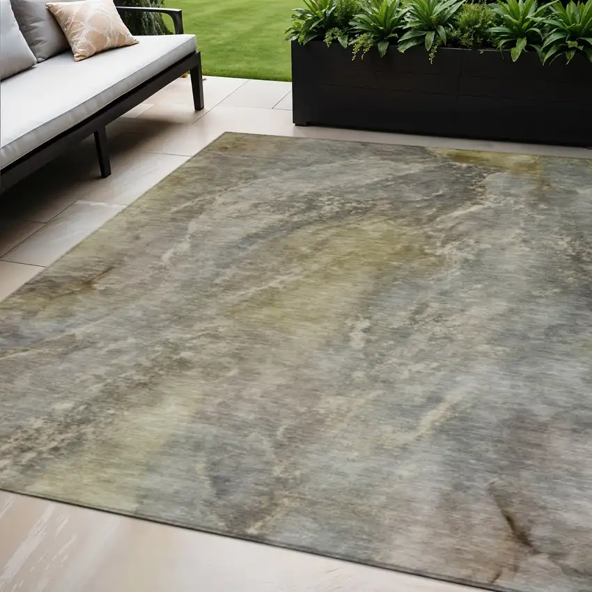 Pewter And Gray Abstract Washable Indoor Outdoor Area Rug Photo 1