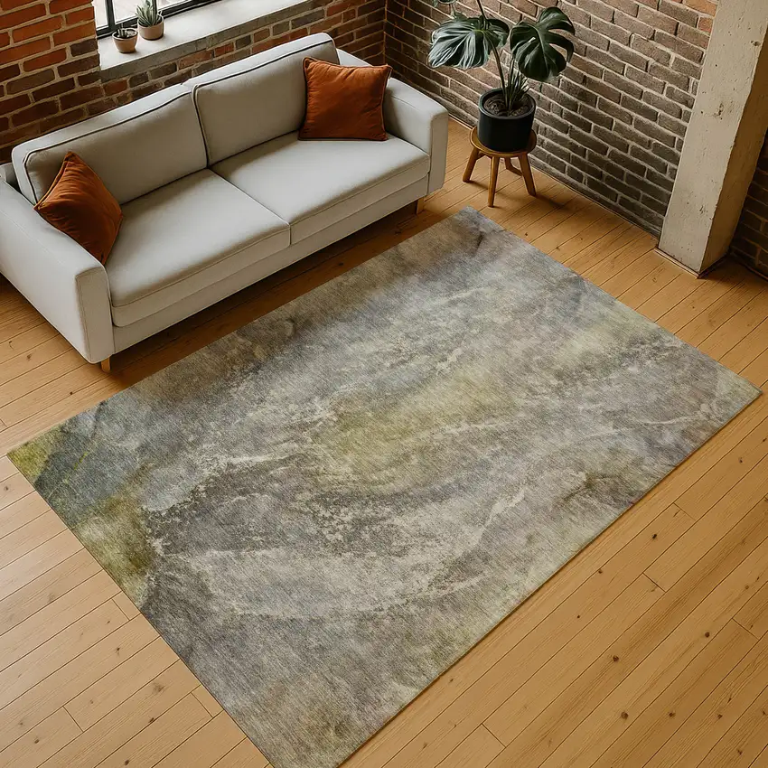 Pewter And Gray Abstract Washable Indoor Outdoor Area Rug Photo 9