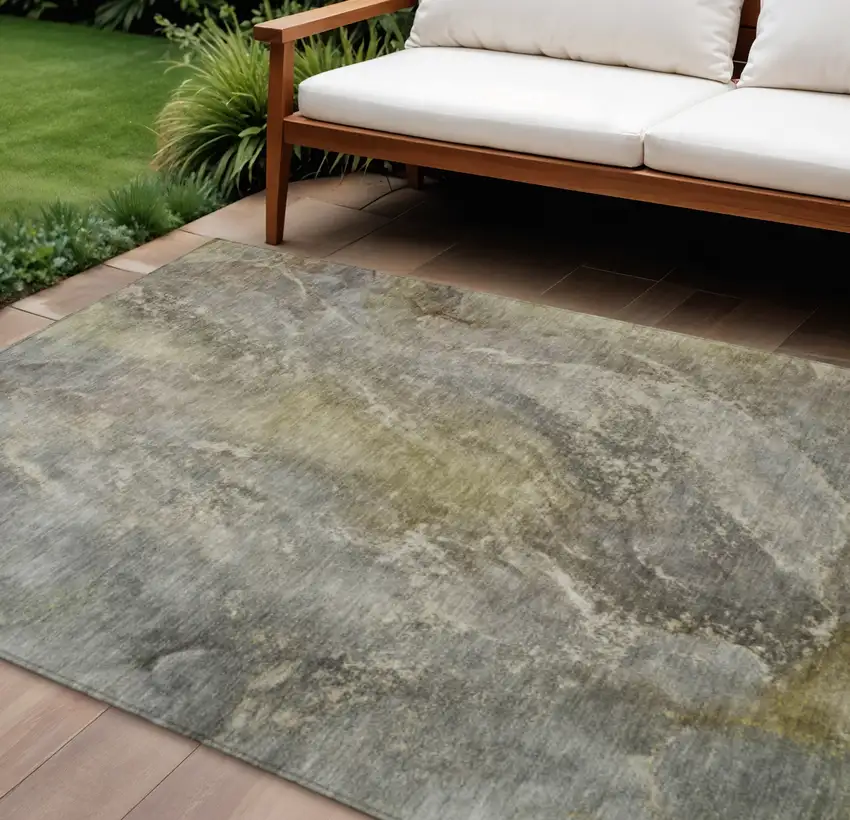 Pewter And Gray Abstract Washable Indoor Outdoor Area Rug Photo 1