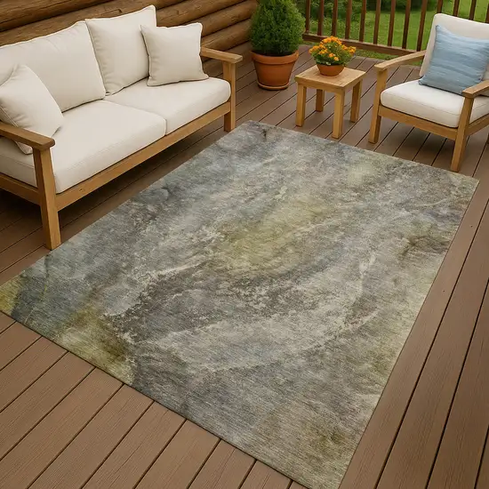 Pewter And Gray Abstract Washable Indoor Outdoor Area Rug Photo 9