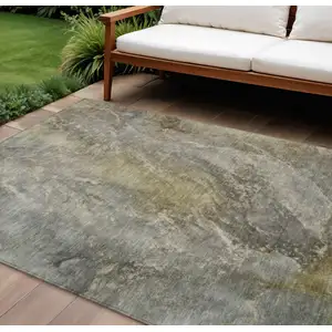 Photo of Pewter And Gray Abstract Washable Indoor Outdoor Area Rug