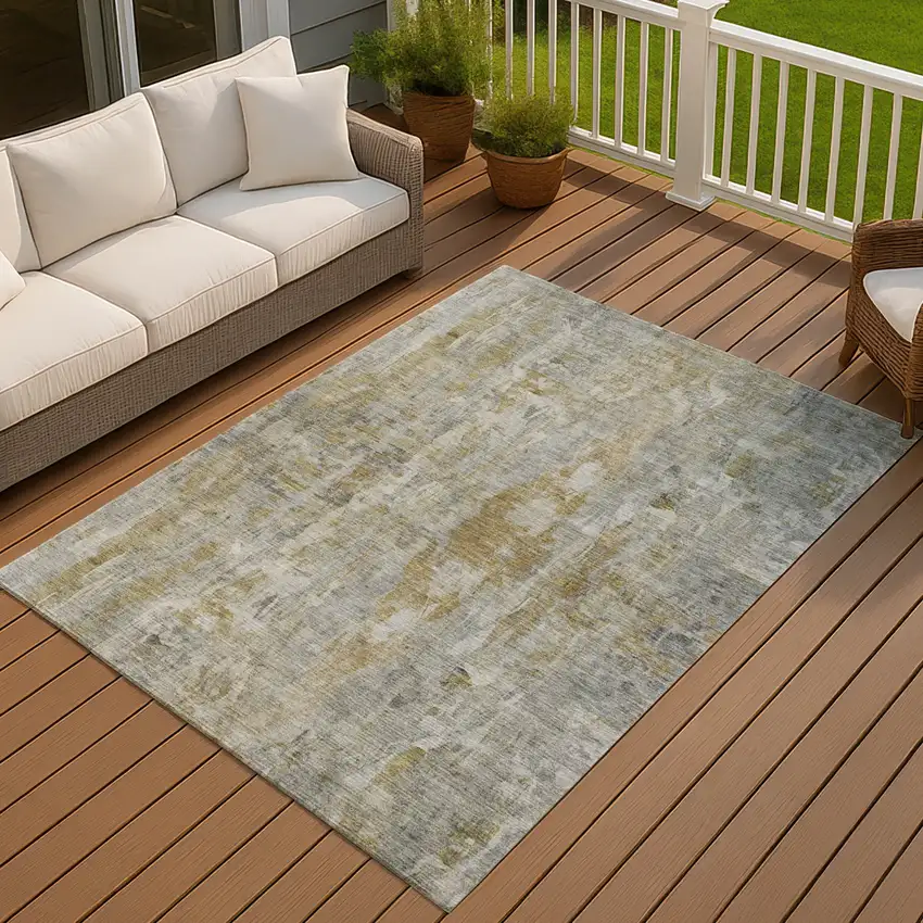 Pewter And Gray Abstract Washable Indoor Outdoor Area Rug Photo 8
