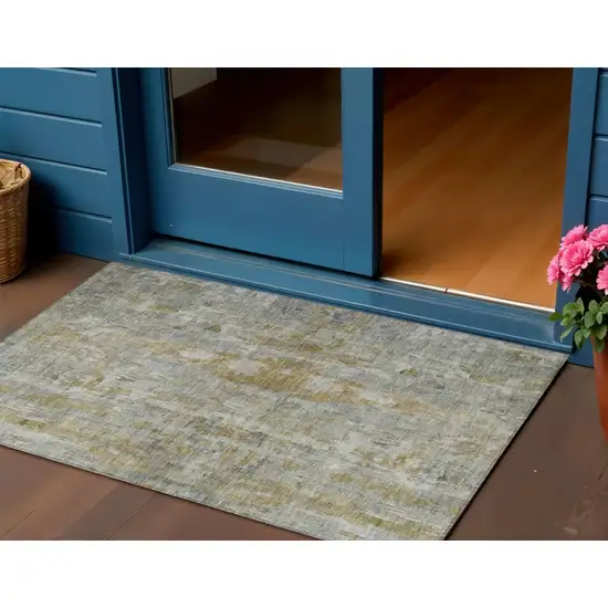 Pewter And Gray Abstract Washable Indoor Outdoor Area Rug Photo 1