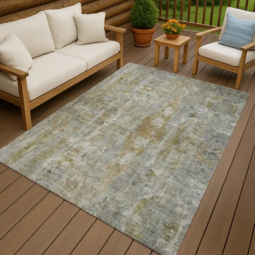 Pewter And Gray Abstract Washable Indoor Outdoor Area Rug Photo 9