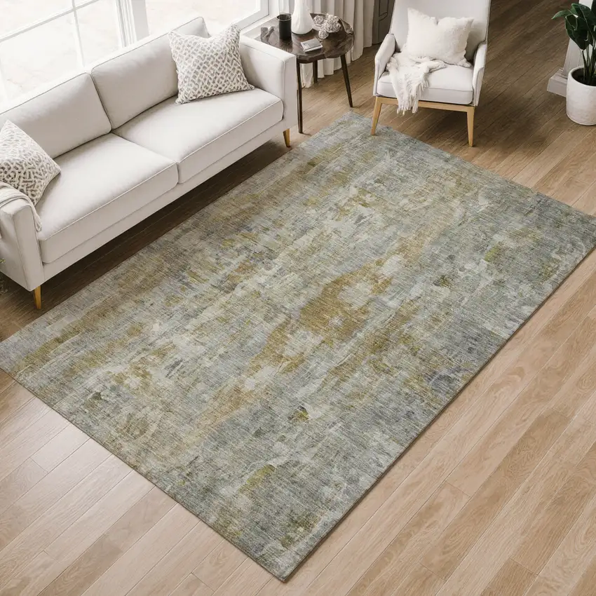 Pewter And Gray Abstract Washable Indoor Outdoor Area Rug Photo 8