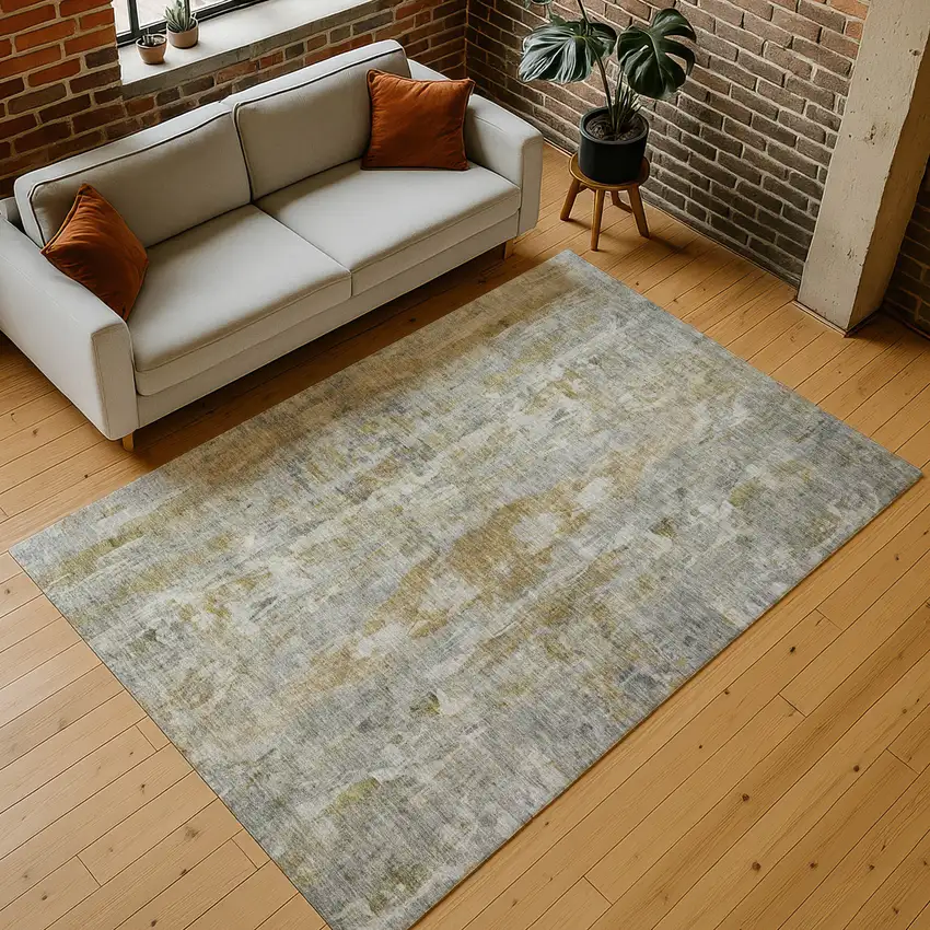 Pewter And Gray Abstract Washable Indoor Outdoor Area Rug Photo 9