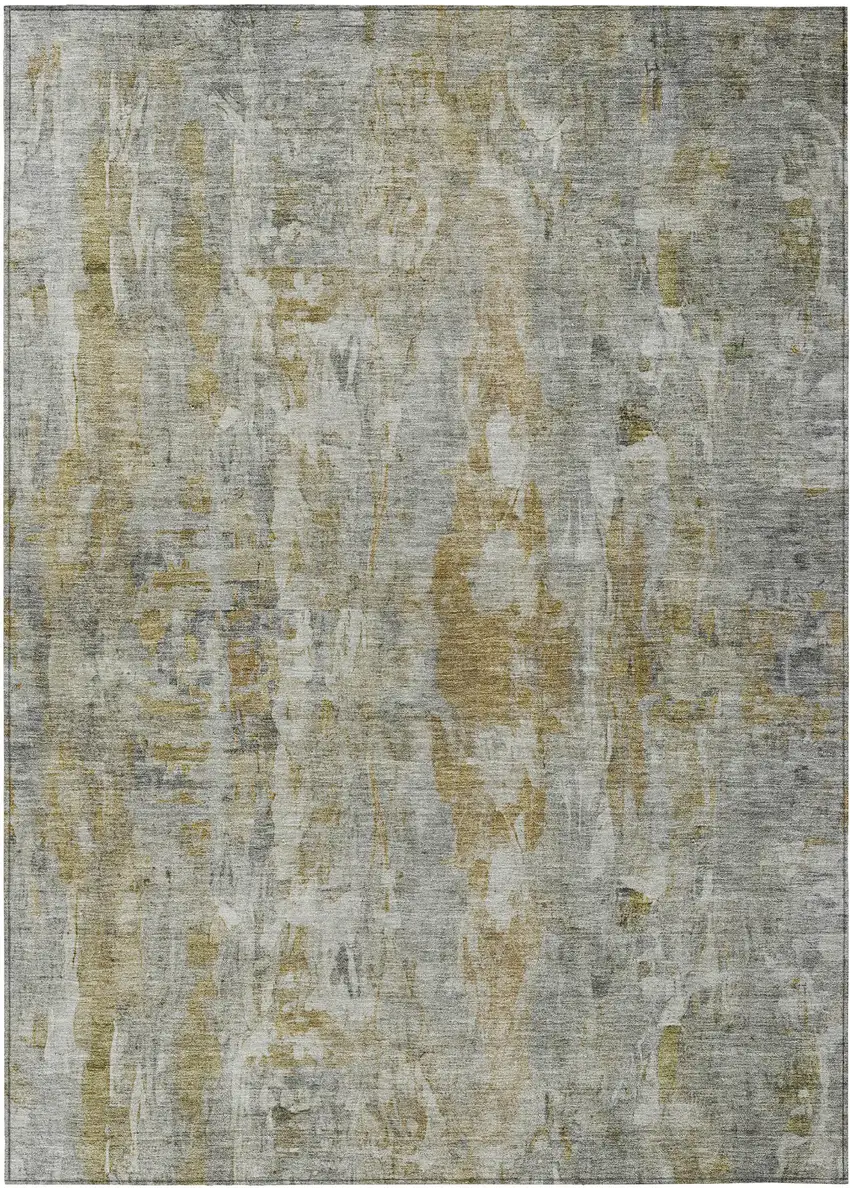 Pewter And Gray Abstract Washable Indoor Outdoor Area Rug Photo 2