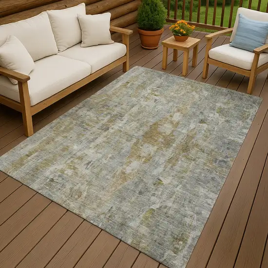 Pewter And Gray Abstract Washable Indoor Outdoor Area Rug Photo 9